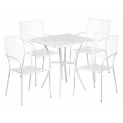 Flash Furniture White Patio Table Set,28SQ CO-28SQ-02CHR4-WH-GG