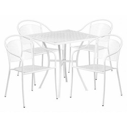 Flash Furniture White Patio Table Set,28SQ CO-28SQ-03CHR4-WH-GG