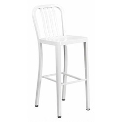 Flash Furniture White Metal Outdoor Stool,30" CH-61200-30-WH-GG