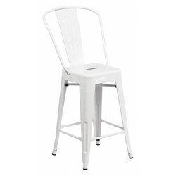 Flash Furniture White Metal Outdoor Stool,24" CH-31320-24GB-WH-GG