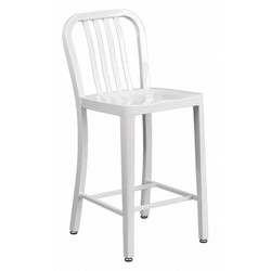 Flash Furniture White Metal Outdoor Stool,24" CH-61200-24-WH-GG