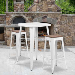 Flash Furniture Backless White Metal Barstool with,PK4 4-CH-31320-30-WH-WD-GG