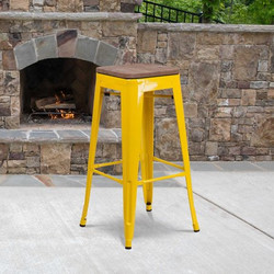 Flash Furniture Backless Yellow Metal Barstool with,PK4 4-CH-31320-30-YL-WD-GG