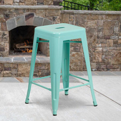 Flash Furniture Mint Backless Metal Stool,24",PK4 4-ET-BT3503-24-MINT-GG