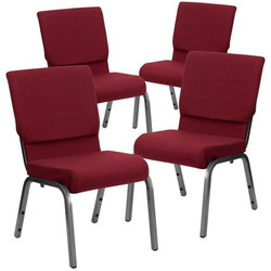 Flash Furniture Burgundy Fabric Church Chair,PK4 4-XU-CH-60096-BY-SILV-GG