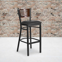 Flash Furniture Bk/Wal Slat Stool-Black Seat,PK2 2-XU-DG-6H1B-WAL-BAR-BLKV-GG