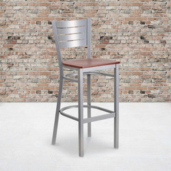 Flash Furniture Silver Slat Stool-Chy Seat,PK2 2-XU-DG-60402-BAR-CHYW-GG