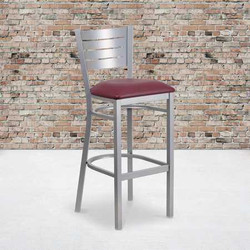 Flash Furniture Silver Slat Stool-Burg Seat,PK2 2-XU-DG-60402-BAR-BURV-GG