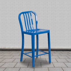 Flash Furniture Blue Metal Outdoor Stool,24",PK2 2-CH-61200-24-BL-GG