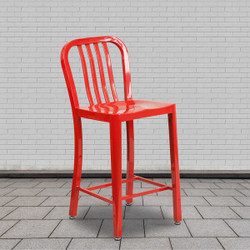 Flash Furniture Red Metal Outdoor Stool,24",PK2 2-CH-61200-24-RED-GG