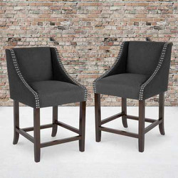 Flash Furniture Charcoal Fabric/Wood Stool,24",PK2 2-CH-182020-24-BK-F-GG