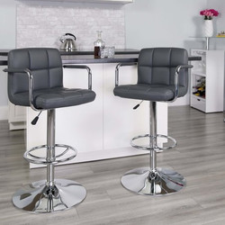 Flash Furniture Gray Quilted Vinyl Barstool,PK2 2-CH-102029-GY-GG