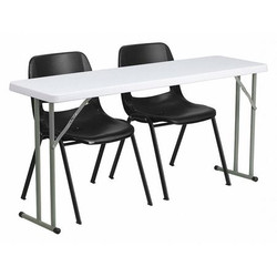 Flash Furniture Fold Trng Table Set w/Blk Chairs,18"x60" RB-1860-2-GG