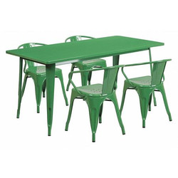Flash Furniture Green Metal Table Set,31-1/2"X63" ET-CT005-4-70-GN-GG