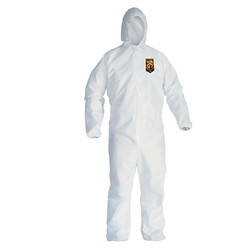 KleenGuard A45  Breathable Liquid & Particle Protection Elastic Wrist/Ankle Coveralls, White, 5XL to 6XL, Hood/Fr Zipper