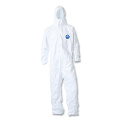 Tyvek 400 Coverall, Serged Seam, Attached Hood, Elastic Waist, Elastic Wrist and Ankle, Front Zipper, Storm Flp, Wht, Lg, VP