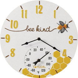 Taylor 14 In. Bee Kind Poly-Resin Clock and Thermometer 5280579