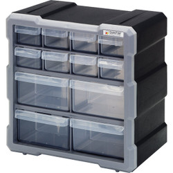 Quantum Storage 12-Drawer Clear Plastic Parts Drawer Cabinet PDC-12BK