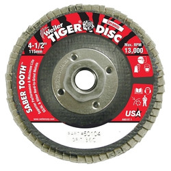 Saber Tooth Ceramic Flap Discs, 4 1/2 in, 36 Grit, 5/8 Arbor, 13,000 rpm