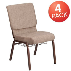 Flash Furniture Beige Fabric Church Chair,PK4 4-FD-CH02185-CV-BGE1-BAS-GG