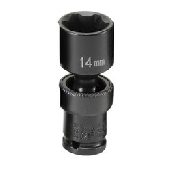 Grey Pneumatic Socket,14mm,1/4"D,Impact,Univ 6pt. 914UMS