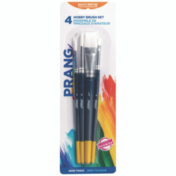 Prang® Hobby Four-Brush Set, Assorted, Synthetic, Flat; Round, 4/pack X94006
