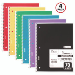 Mead® NOTEBOOK,1SUB WR 4PK,AST 72873