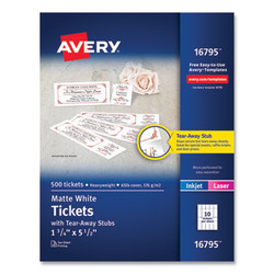 Avery® TICKET,TEAR AWAY,5PK/C,WH 16795