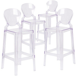 Flash Furniture Ghost Barstool with Tear Back in Tr,PK4 4-OW-TEARBACK-29-GG