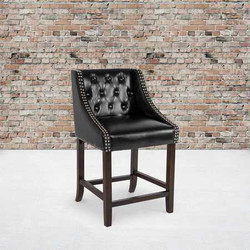 Flash Furniture Black Leather/Wood Stool,24",PK2 2-CH-182020-T-24-BK-GG