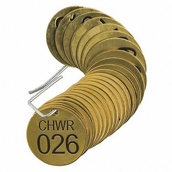 Brady Numbered Tag,Brass,1 1/2in W,PK25 23597