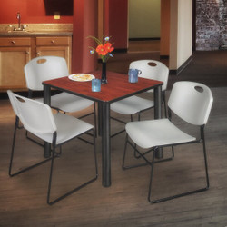 Kee/Zeng Cherry Table/4 Grey Chairs, Square,36" TB3636CHBPBK44GY