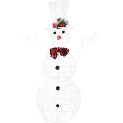 Alpine 38 In. Warm White LED White Mesh Snowman Lighted Decoration with Bowtie