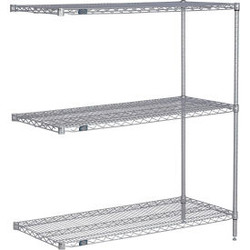 Nexel 3 Shelf Nexelate Silver Epoxy Wire Shelving Unit Add On 42""W x 14""D x 54