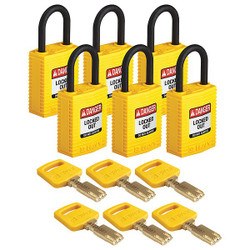 Brady Lockout Padlock,Nylon,1-21/32" H,Ylw,PK6 CPT-YLW-25PL-KD6PK