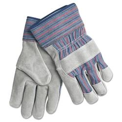 Select Shoulder Split Cow Golves, Large, Blue/Red/Blk Striped Fabric/Gray Leather Pack of 12