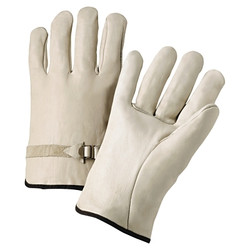 Quality Grain Cowhide Leather Driver Gloves, Large, Unlined, Natural, Pull Strap Back Pack of 12