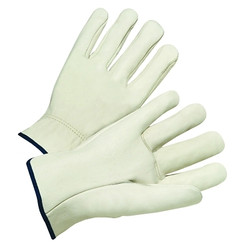 Quality Grain Cowhide Leather Driver Gloves, Large, Unlined, Natural, Shirred Elastic Back Pack of 12