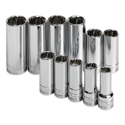 Sk Professional Tools Socket Set,Chrome,3/8 in,12 Pt 1871