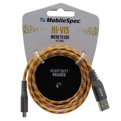 Mobilespec Reinforced USB Cable,Orange,48in L MBSHV0413