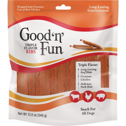 Good 'N' Fun Triple Flavor Rib 12 Oz. Dog Snack P-94129CN-12