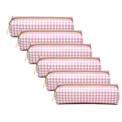 PUKKA PAD® Pencil Case, 7.9" x 2" x 2", Pink/White Check 9201CD