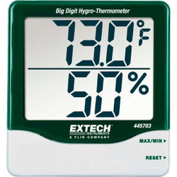 Extech 445703 Big Digit Hygro-Thermometer Green/White 445703 Wall Mount AAA batt