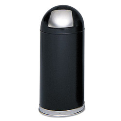 Safco® Dome Top Receptacle with Spring-Loaded Door, 15 gal, Steel, Black 9636BL