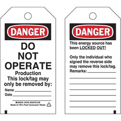 Brady Danger Tag,5-3/4 x 3 In,OSHA,3/8 In,PK25 50199