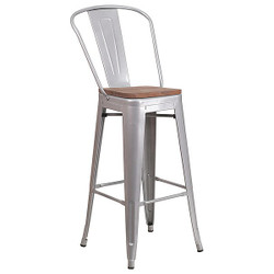 Flash Furniture Metal Barstool,30",Silver CH-31320-30GB-SIL-WD-GG