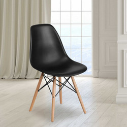 Flash Furniture Black Plastc Chair/Wood, Elon Series FH-130-DPP-BK-GG