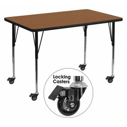 Flash Furniture Activity Table,Rectangle,Oak,30"x48" XU-A3048-REC-OAK-H-A-CAS-GG