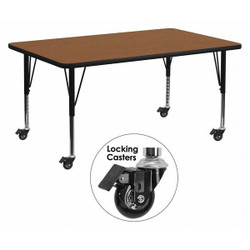 Flash Furniture Activity Table,Rectangle,Oak,30"x72" XU-A3072-REC-OAK-H-P-CAS-GG