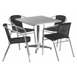 Alum Table Set,Sqr w/4 Blk Chairs,31.5"